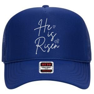 He Is Risen Jesus Easter Heart High Crown Mesh Back Trucker Hat