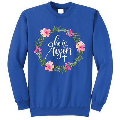He Is Risen Jesus Christian Happy Easter Floral Wreath Great Gift Sweatshirt