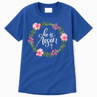 He Is Risen Jesus Christian Happy Easter Floral Wreath Great Gift Tall T-Shirt
