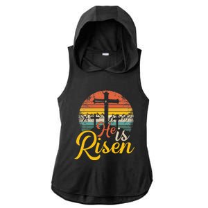 He is Risen Jesus Christian Happy Easter Floral Wreath Ladies PosiCharge Tri-Blend Wicking Draft Hoodie Tank