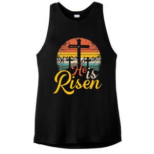 He is Risen Jesus Christian Happy Easter Floral Wreath Ladies PosiCharge Tri-Blend Wicking Tank