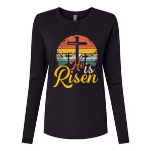 He is Risen Jesus Christian Happy Easter Floral Wreath Womens Cotton Relaxed Long Sleeve T-Shirt