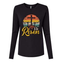 He is Risen Jesus Christian Happy Easter Floral Wreath Womens Cotton Relaxed Long Sleeve T-Shirt