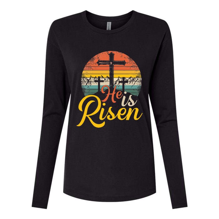 He is Risen Jesus Christian Happy Easter Floral Wreath Womens Cotton Relaxed Long Sleeve T-Shirt