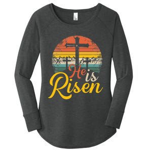 He is Risen Jesus Christian Happy Easter Floral Wreath Women's Perfect Tri Tunic Long Sleeve Shirt