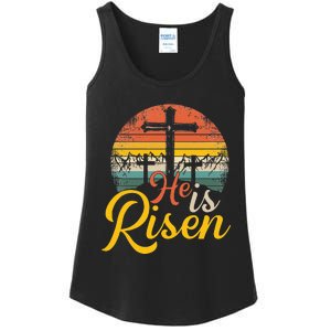 He is Risen Jesus Christian Happy Easter Floral Wreath Ladies Essential Tank