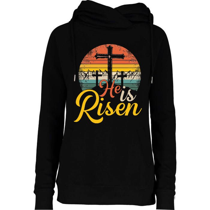 He is Risen Jesus Christian Happy Easter Floral Wreath Womens Funnel Neck Pullover Hood