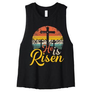 He is Risen Jesus Christian Happy Easter Floral Wreath Women's Racerback Cropped Tank