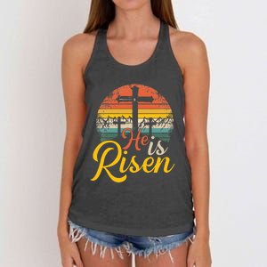 He is Risen Jesus Christian Happy Easter Floral Wreath Women's Knotted Racerback Tank