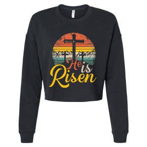 He is Risen Jesus Christian Happy Easter Floral Wreath Cropped Pullover Crew