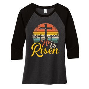 He is Risen Jesus Christian Happy Easter Floral Wreath Women's Tri-Blend 3/4-Sleeve Raglan Shirt