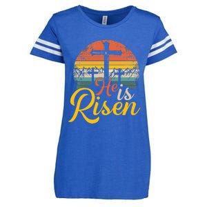 He is Risen Jesus Christian Happy Easter Floral Wreath Enza Ladies Jersey Football T-Shirt