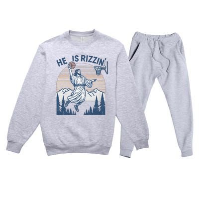 He Is Risen Rizzin Easter Jesus Christian Faith Basketball Premium Crewneck Sweatsuit Set