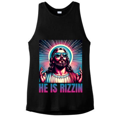 He Is Rizzin Jesus Is Rizzen Ladies PosiCharge Tri-Blend Wicking Tank