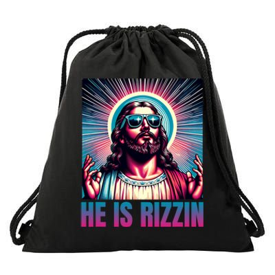 He Is Rizzin Jesus Is Rizzen Drawstring Bag