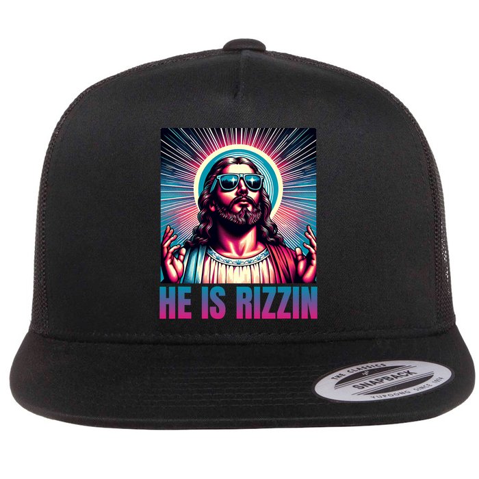 He Is Rizzin Jesus Is Rizzen Flat Bill Trucker Hat
