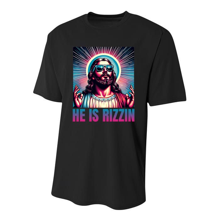 He Is Rizzin Jesus Is Rizzen Youth Performance Sprint T-Shirt