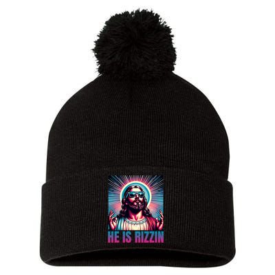 He Is Rizzin Jesus Is Rizzen Pom Pom 12in Knit Beanie
