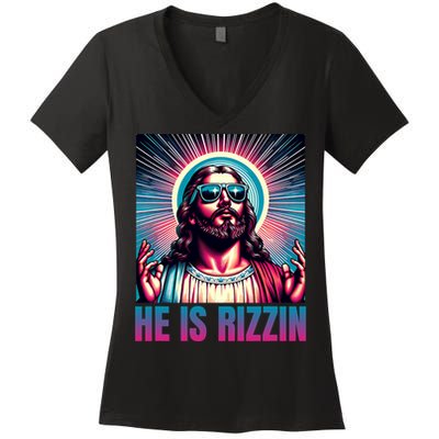 He Is Rizzin Jesus Is Rizzen Women's V-Neck T-Shirt
