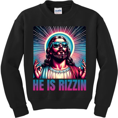 He Is Rizzin Jesus Is Rizzen Kids Sweatshirt