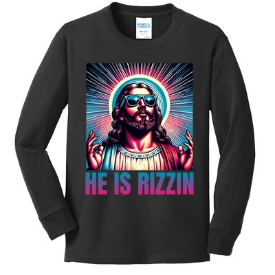 He Is Rizzin Jesus Is Rizzen Kids Long Sleeve Shirt