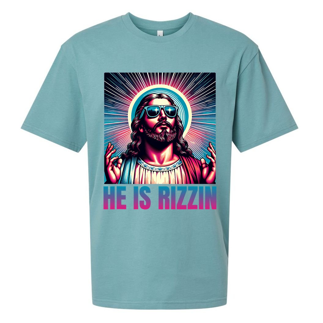 He Is Rizzin Jesus Is Rizzen Sueded Cloud Jersey T-Shirt