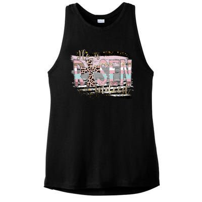 He Is Risen Jesus Christian Happy Easter Leopard Gift Ladies PosiCharge Tri-Blend Wicking Tank