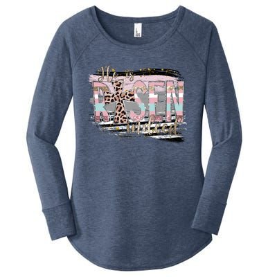 He Is Risen Jesus Christian Happy Easter Leopard Gift Women's Perfect Tri Tunic Long Sleeve Shirt