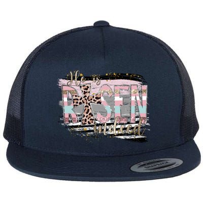 He Is Risen Jesus Christian Happy Easter Leopard Gift Flat Bill Trucker Hat