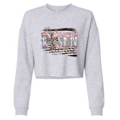 He Is Risen Jesus Christian Happy Easter Leopard Gift Cropped Pullover Crew