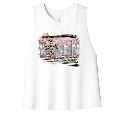 He Is Risen Jesus Christian Happy Easter Leopard Gift Women's Racerback Cropped Tank