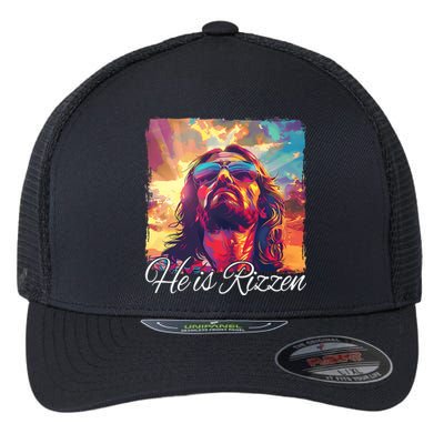 He Is Rizzen Jesus Trending Design Flexfit Unipanel Trucker Cap