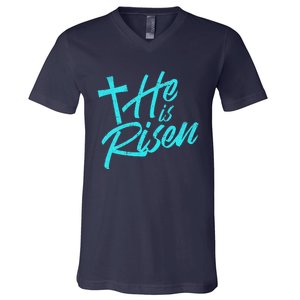 He Is Risen Christian Easter V-Neck T-Shirt