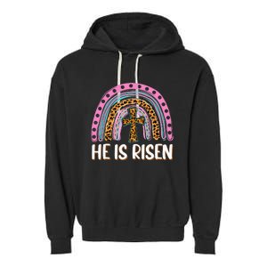 He is Risen Jesus Christian Happy Easter Floral Wreath Garment-Dyed Fleece Hoodie