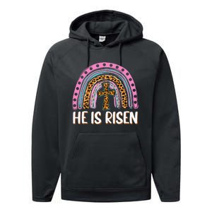 He is Risen Jesus Christian Happy Easter Floral Wreath Performance Fleece Hoodie