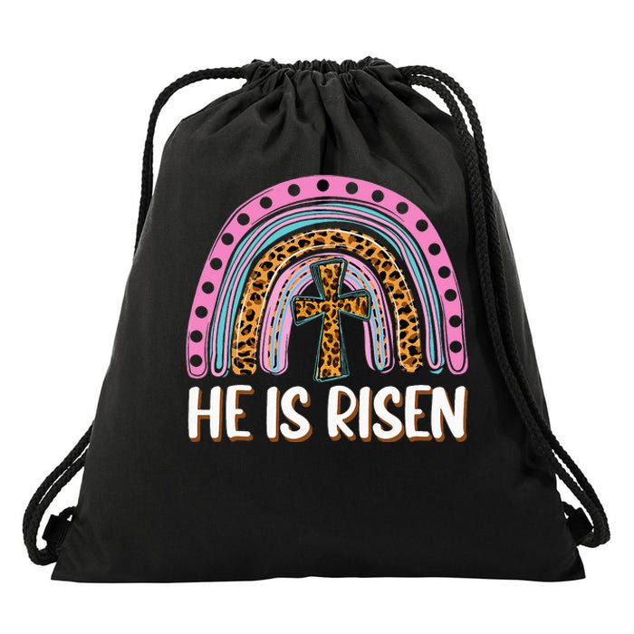 He is Risen Jesus Christian Happy Easter Floral Wreath Drawstring Bag