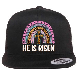 He is Risen Jesus Christian Happy Easter Floral Wreath Flat Bill Trucker Hat