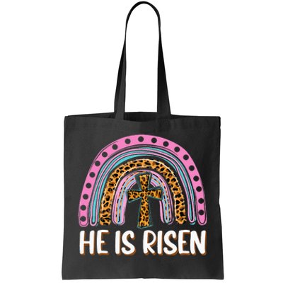 He is Risen Jesus Christian Happy Easter Floral Wreath Tote Bag