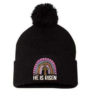 He is Risen Jesus Christian Happy Easter Floral Wreath Pom Pom 12in Knit Beanie