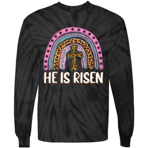 He is Risen Jesus Christian Happy Easter Floral Wreath Tie-Dye Long Sleeve Shirt