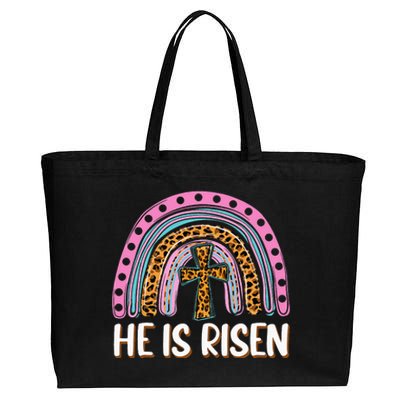 He is Risen Jesus Christian Happy Easter Floral Wreath Cotton Canvas Jumbo Tote