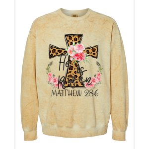 He is Risen Jesus Christian Happy Easter Floral Leopard Colorblast Crewneck Sweatshirt