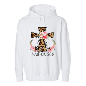 He is Risen Jesus Christian Happy Easter Floral Leopard Garment-Dyed Fleece Hoodie