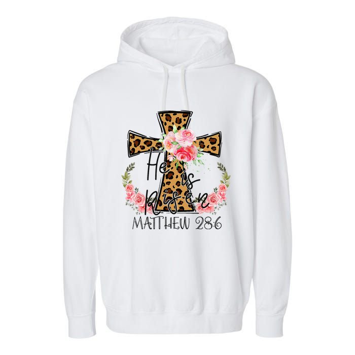 He is Risen Jesus Christian Happy Easter Floral Leopard Garment-Dyed Fleece Hoodie