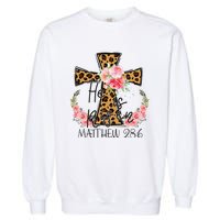 He is Risen Jesus Christian Happy Easter Floral Leopard Garment-Dyed Sweatshirt