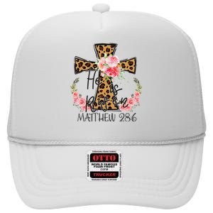 He is Risen Jesus Christian Happy Easter Floral Leopard High Crown Mesh Back Trucker Hat