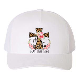 He is Risen Jesus Christian Happy Easter Floral Leopard Yupoong Adult 5-Panel Trucker Hat