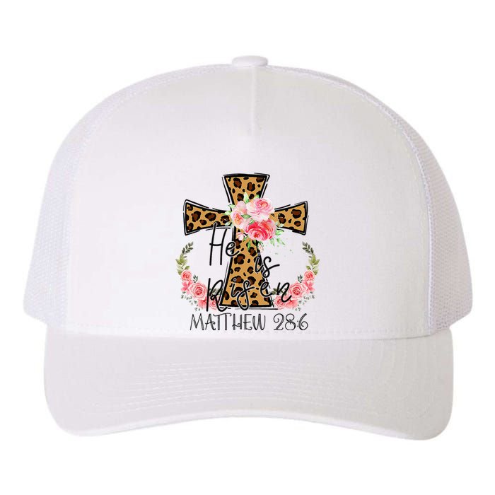 He is Risen Jesus Christian Happy Easter Floral Leopard Yupoong Adult 5-Panel Trucker Hat