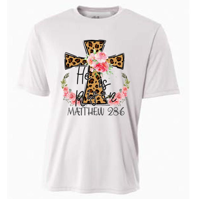 He is Risen Jesus Christian Happy Easter Floral Leopard Cooling Performance Crew T-Shirt