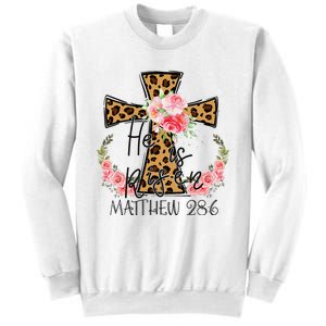 He is Risen Jesus Christian Happy Easter Floral Leopard Sweatshirt